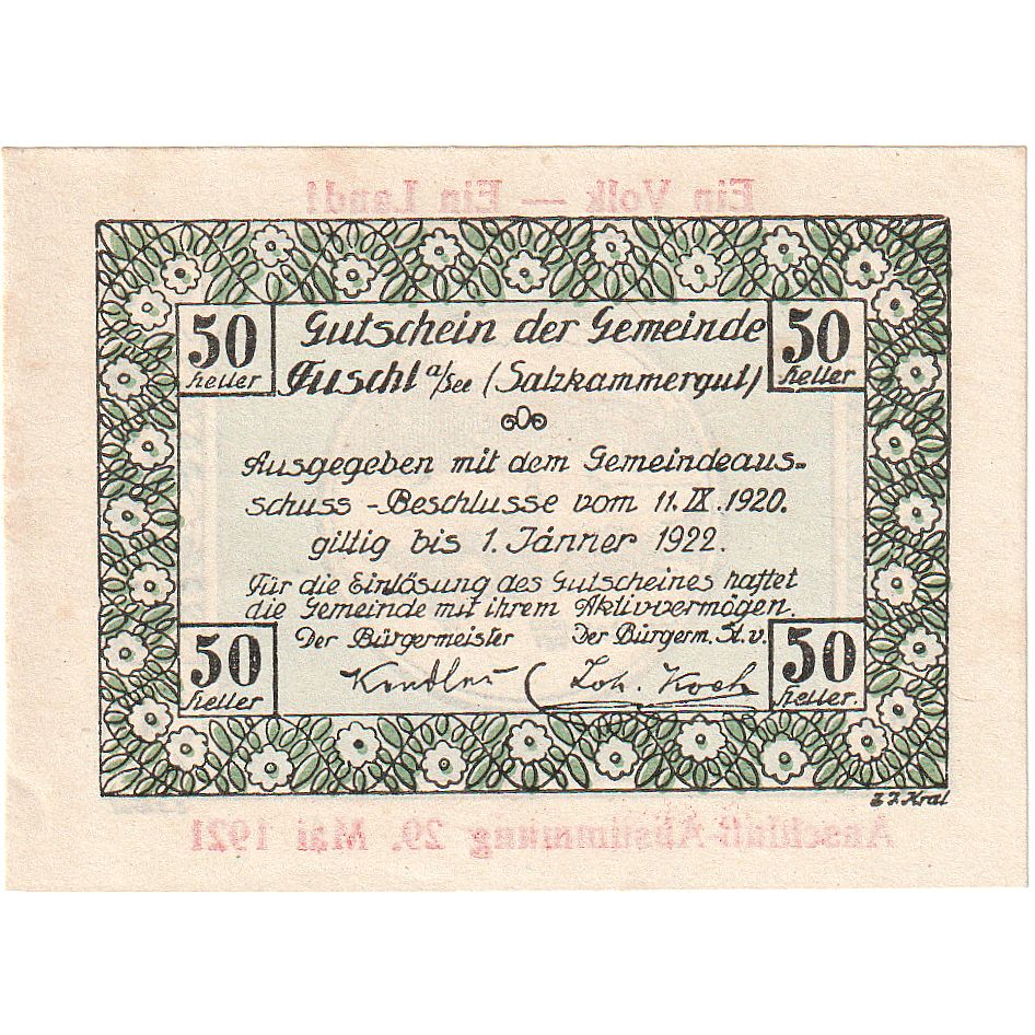 Autriche, Fuschl, 50 Heller, paysage, 1922, 1922-01-01, SPL, Mehl:FS 215d