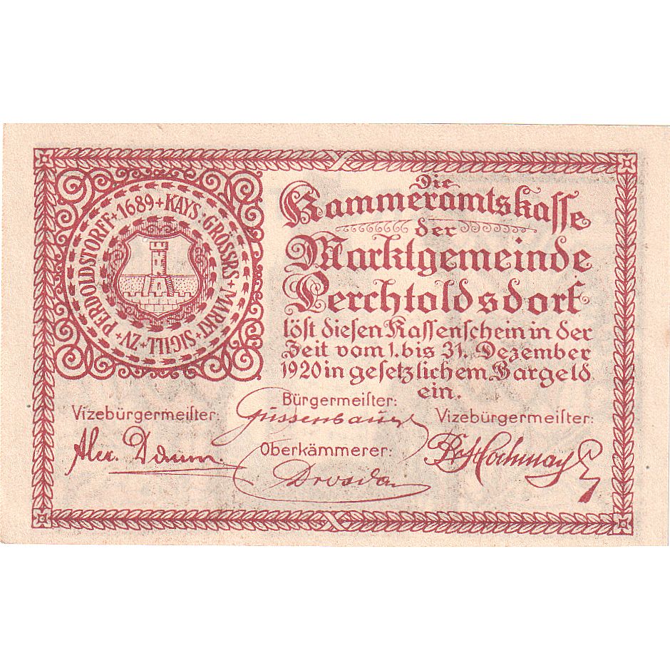 Austria, Perchtoldsdorf, 50 Heller, tour, 1920, 1920-12-31, UNC(63), Mehl:FS 728