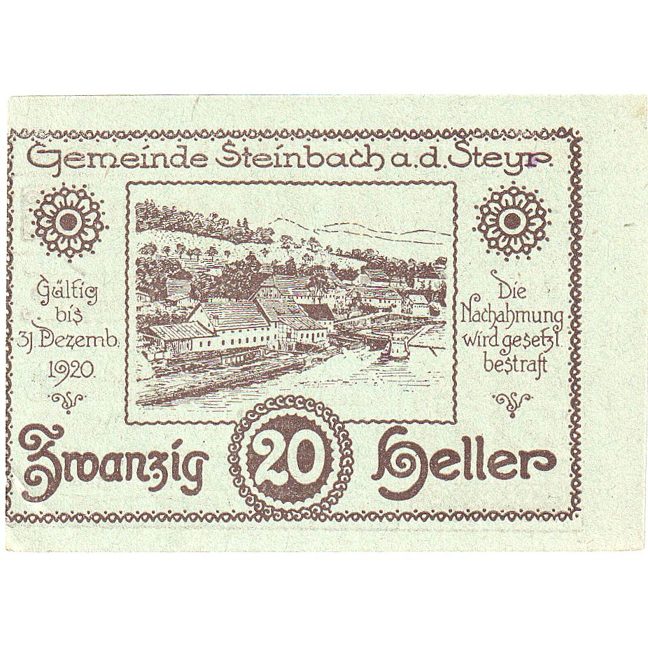 Autriche, Steinbach, 20 Heller, village, 1920, 1920-12-31, SPL, Mehl:FS 1025