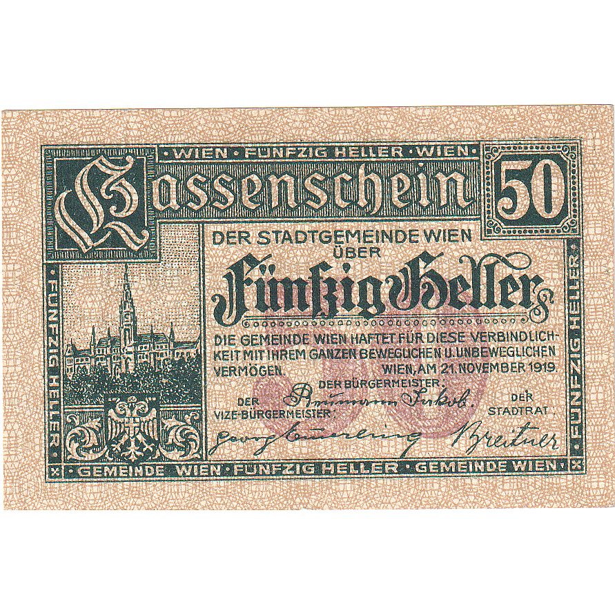 Autriche, Vienne, 50 Heller, château, 1919, 1919-12-31, SPL, Mehl:FS 1183IIbA