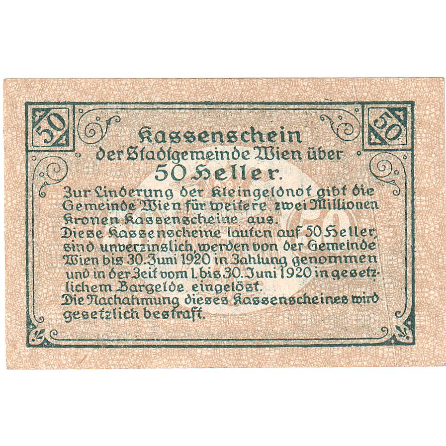 Autriche, Vienne, 50 Heller, château, 1919, 1919-12-31, SPL, Mehl:FS 1183IIbA