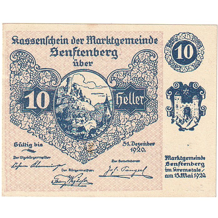 Autriche, Senftenberg, 10 Heller, paysage, 1920, 1920-12-31, SPL, Mehl:FS 993a