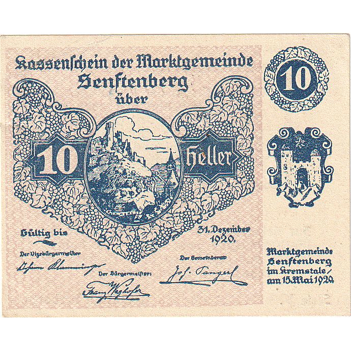 Autriche, Senftenberg, 10 Heller, château, 1920, 1920-12-31, SPL, Mehl:FS 993a