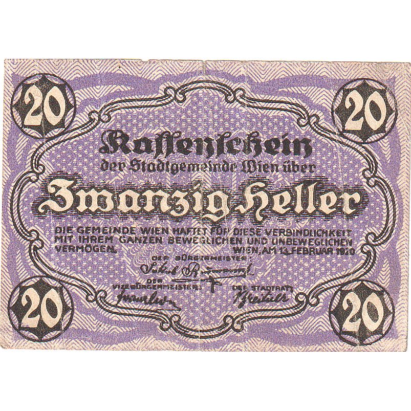 Autriche, Vienne, 20 Heller, Texte, 1920, 1920-12-31, TB, Mehl:FS 1183IId
