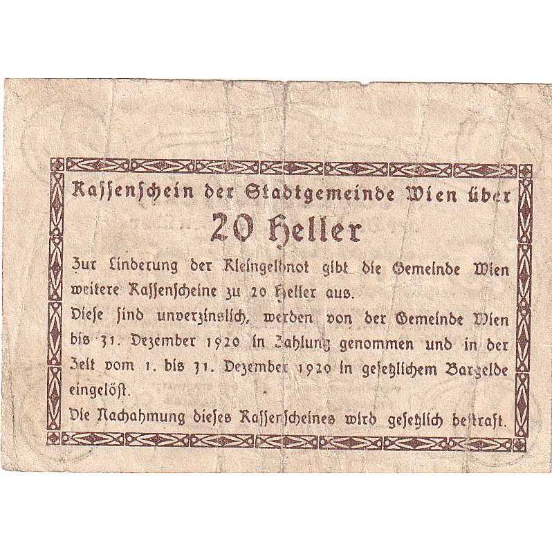 Autriche, Vienne, 20 Heller, Texte, 1920, 1920-12-31, TB, Mehl:FS 1183IId