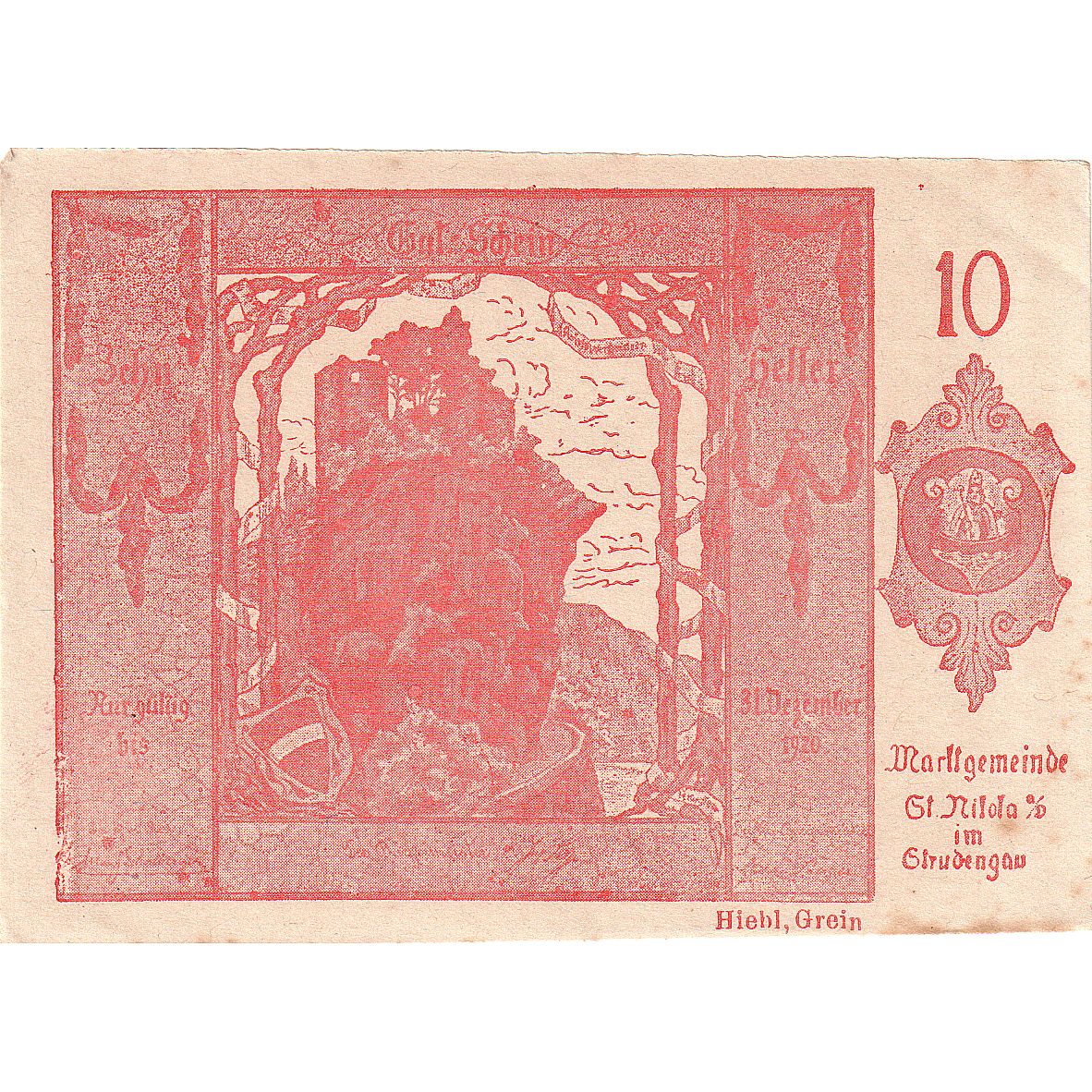 Autriche, St Nikola, 10 Heller, rocher, 1920, 1920-12-31, SUP, Mehl:FS 914I
