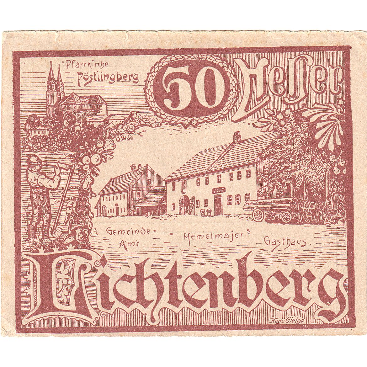 Austria, Lichtenberg, 50 Heller, ferme, 1920, 1920-12-31, EBC, Mehl:FS 518a
