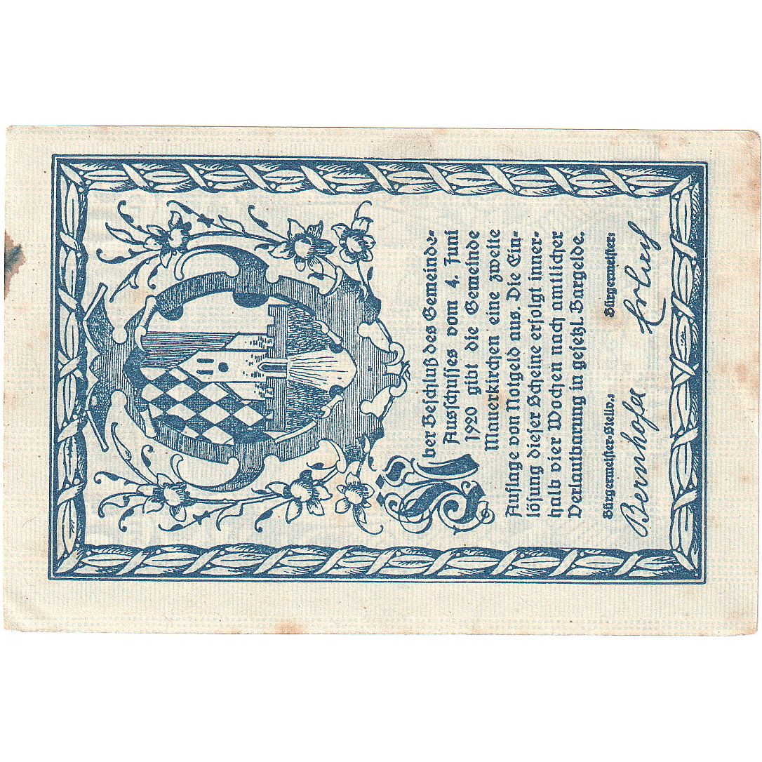 Austria, Mauerkirchen, 50 Heller, Eglise 1920-06-04, AU(55-58), Mehl:FS 598IIa