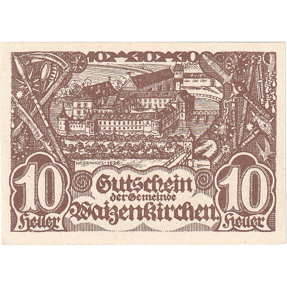 Autriche, Waizenkirchen, 10 Heller, château 1920-12-31, SPL, Mehl:FS 1128a