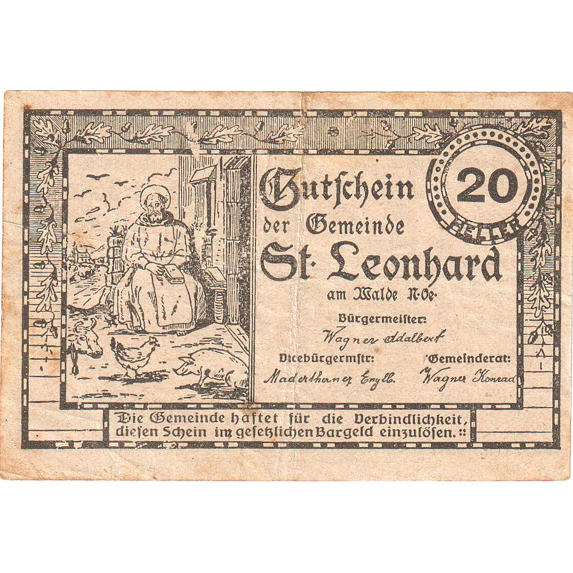 Austria, St Leonhard, 20 Heller, Eglise, 1920, 1920-12-30, MBC, Mehl:FS 902a