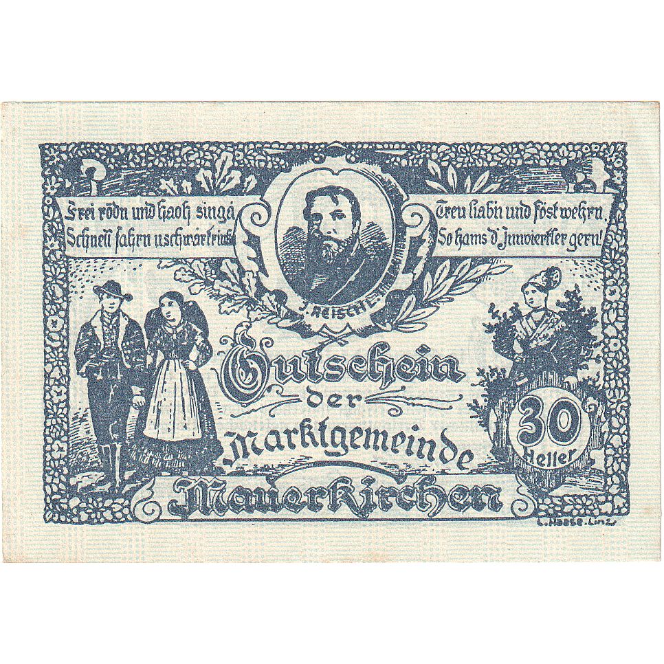 Austria, Mauerkirchen, 30 Heller, personnage 1920-06-04, SC, Mehl:FS 598IIa
