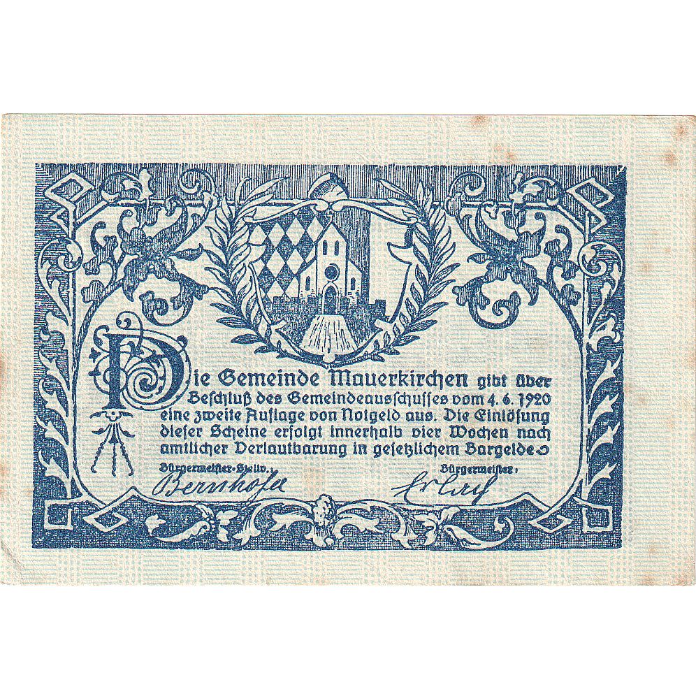 Austria, Mauerkirchen, 20 Heller, paysage, 1920, 1920-06-04, EBC, Mehl:FS 598IIa