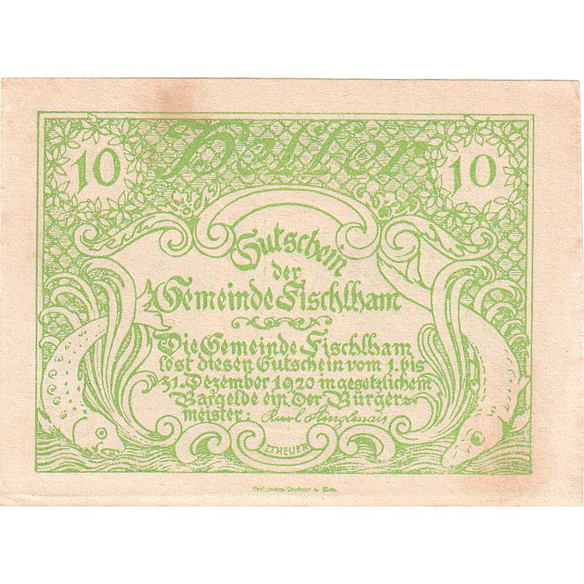 Austria, Fischlham, 10 Heller, Eglise, 1920, 1920-12-31, SC, Mehl:FS 203I