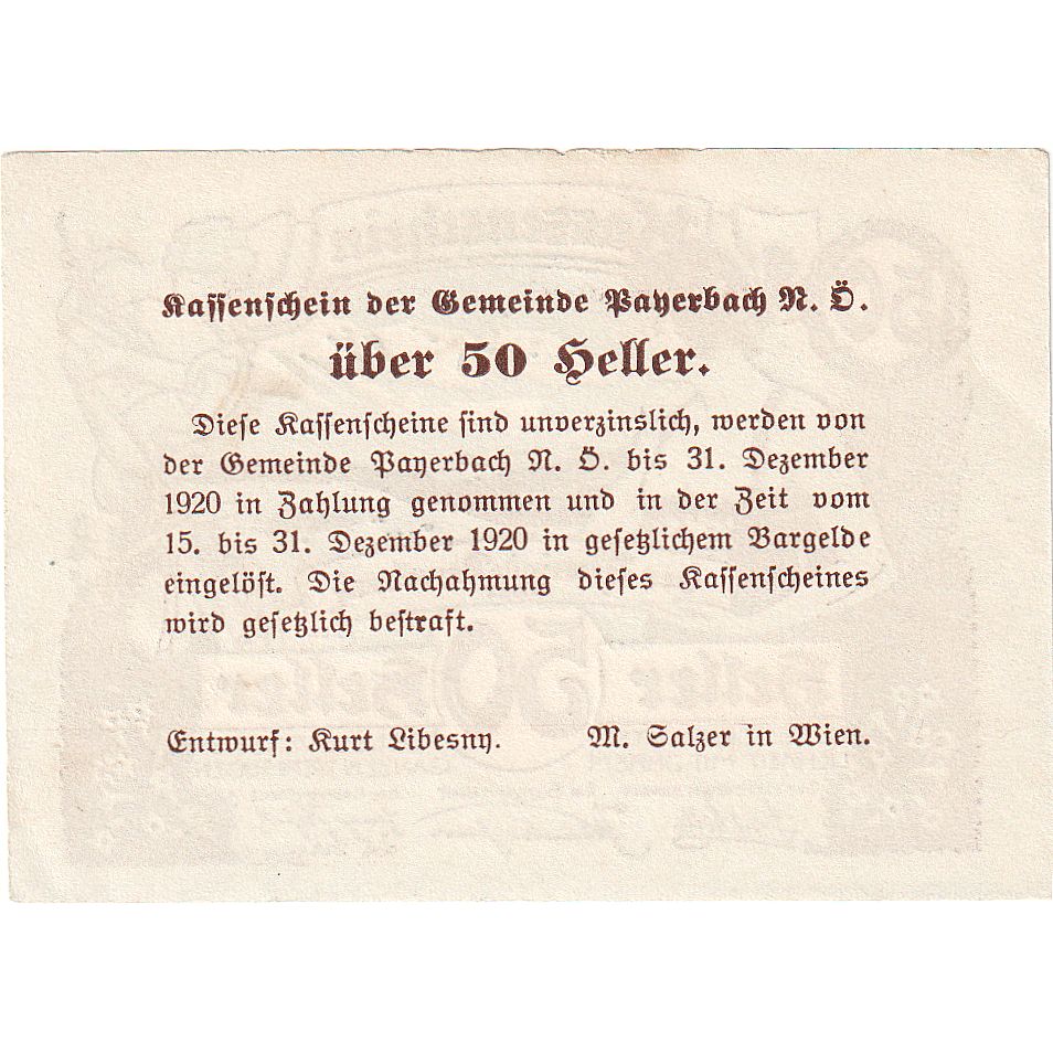 Austria, Payerbach, 50 Heller, paysage, 1920, 1920-12-31, EBC+, Mehl:FS 725