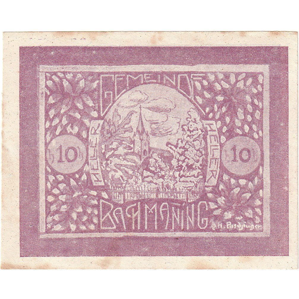 Austria, Bachmanning, 10 Heller, Eglise, 1921, 1921-06-15, EBC, Mehl:FS 72Ia