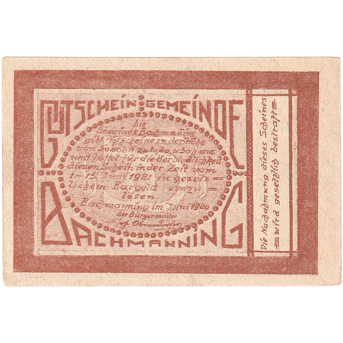 Austria, Bachmanning, 50 Heller, village, 1921, 1921-06-15, SC, Mehl:FS 72Ia