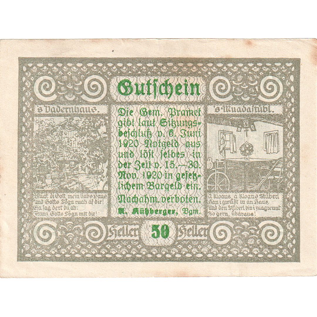 Austria, Pramet, 50 Heller, personnage, 1920, 1920-11-30, EBC, Mehl:FS 781a