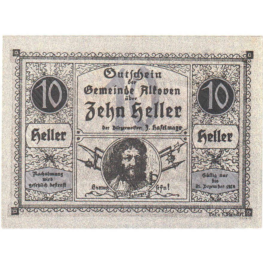Autriche, Alkoven, 10 Heller, portrait, 1920, 1920-12-31, SPL, Mehl:FS 18IIa