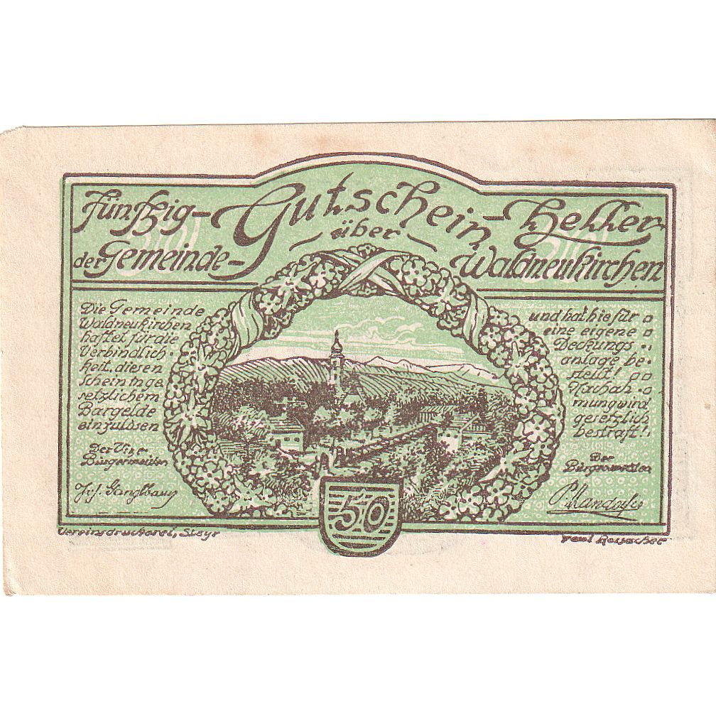 Autriche, Waldneukirchen, 50 Heller, paysage, 1920, SUP+, Mehl:FS 1134