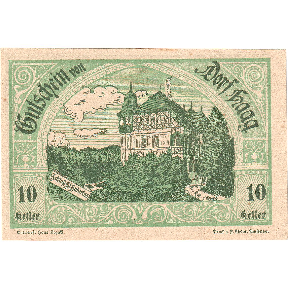 Autriche, Dorf Haag, 10 Heller, manoir, 1920, 1920-12-30, SPL, Mehl:FS 317c