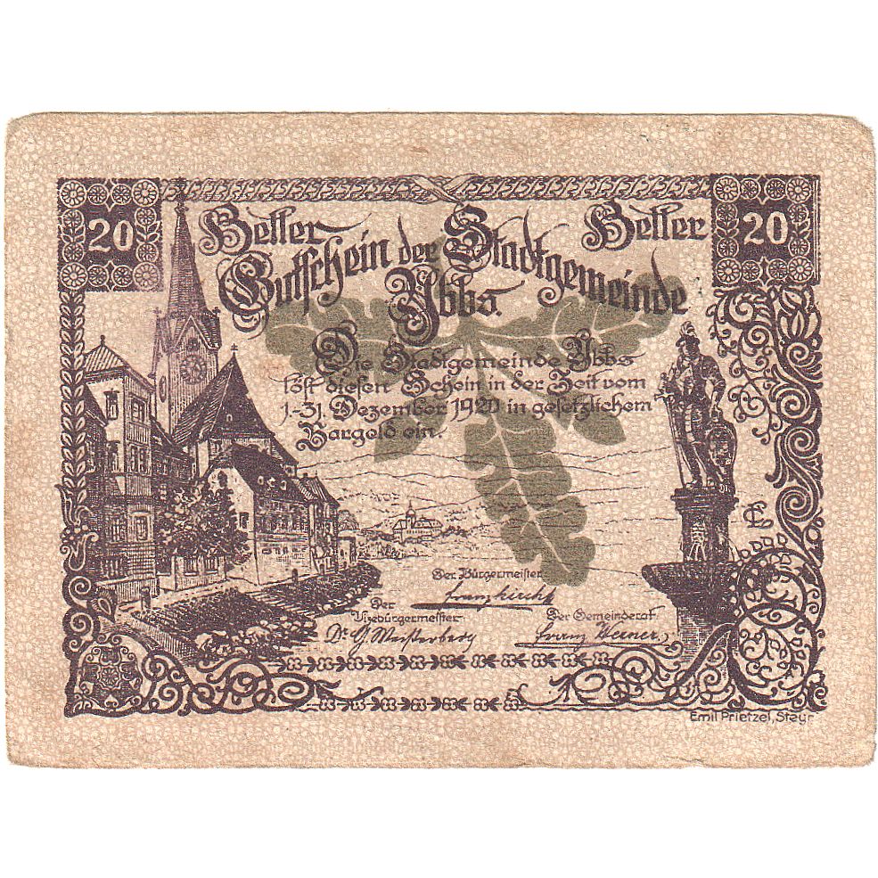 Autriche, Ybbs, 20 Heller, village, 1920, 1920-12-31, TB, Mehl:FS 1258a