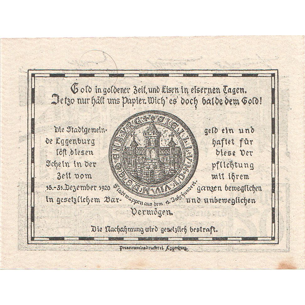 Österreich, Eggenburg, 20 Heller, village, 1920, 1920-12-31, UNZ-, Mehl:FS 162c