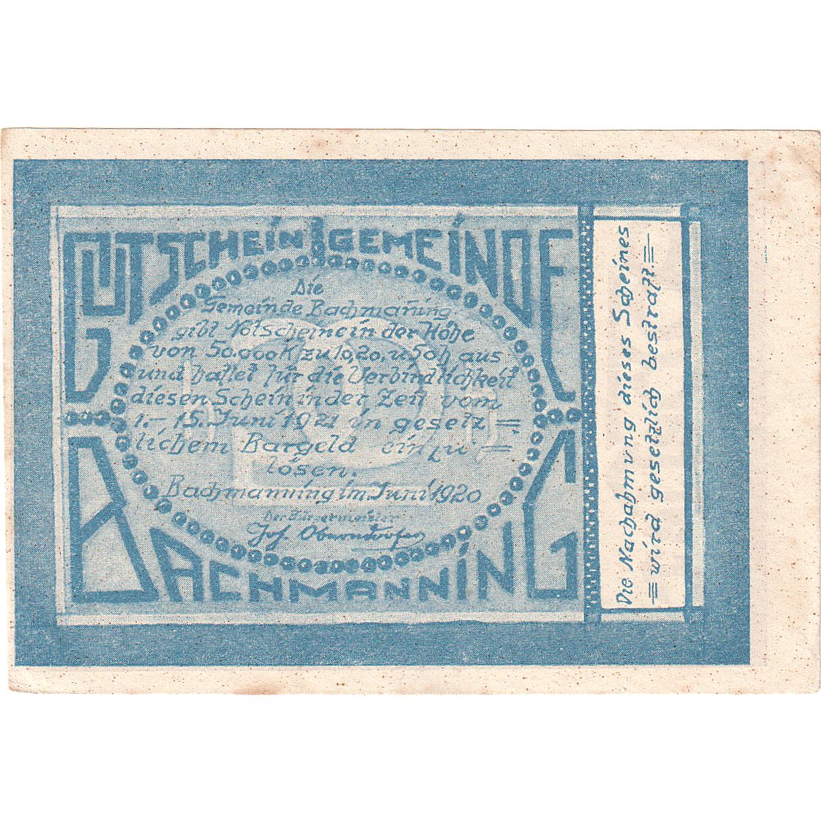 Autriche, Bachmanning, 20 Heller, champs, 1921, 1921-06-15, SUP+, Mehl:FS 72Ia