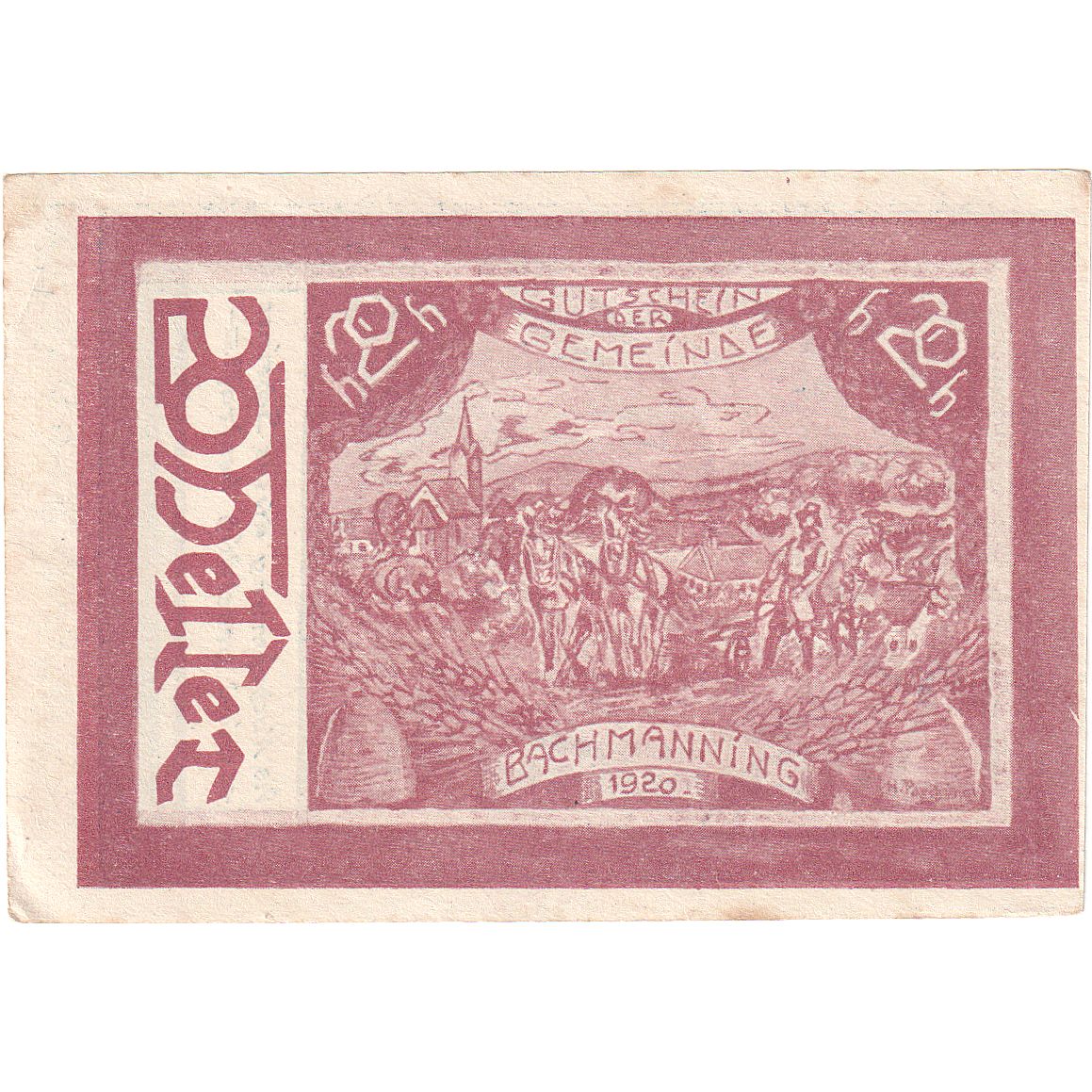 Autriche, Bachmanning, 20 Heller, champs, 1921, 1921-06-15, SUP+, Mehl:FS 72Ia