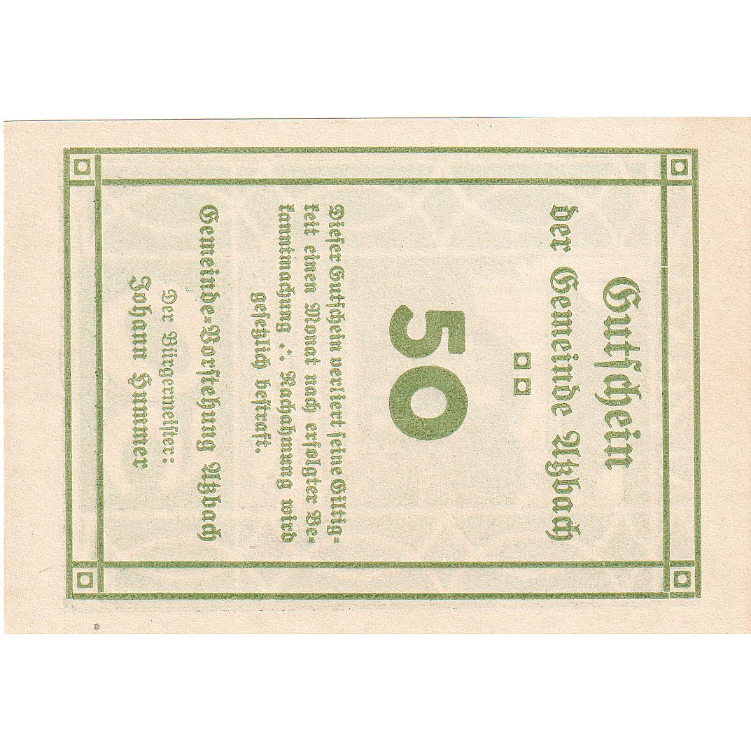 Autriche, Atzbach, 50 Heller, entrée, 1920, SPL, Mehl:FS 62a