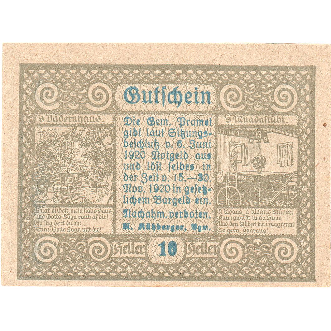 Autriche, Pramet, 10 Heller, portrait, 1920, 1920-11-30, SPL, Mehl:FS 781a