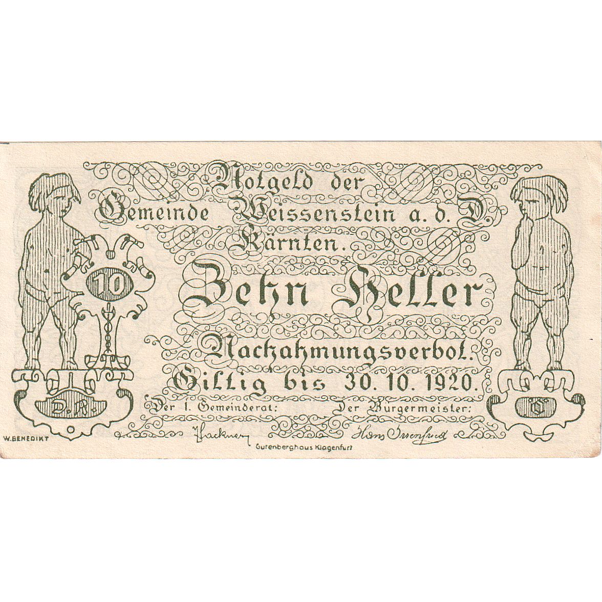 Austria, Weissenstein, 10 Heller, Blason, 1920, 1920-10-30, EBC+, Mehl:FS 1159a