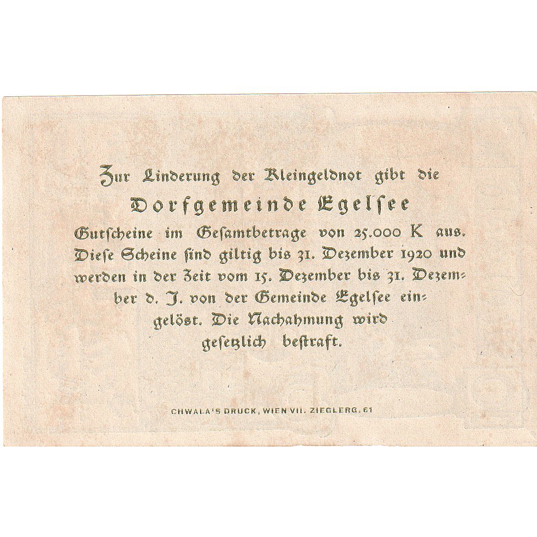 Austria, Egelsee, 10 Heller, château, 1920, 1920-12-31, SC, Mehl:FS 158a