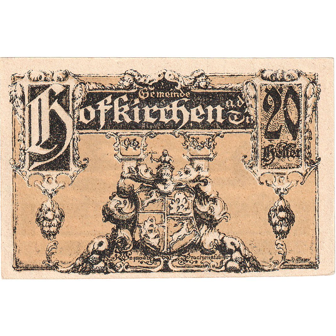 Autriche, Hofkirchen, 20 Heller, Blason, 1921, 1921-07-15, SPL, Mehl:FS 385a