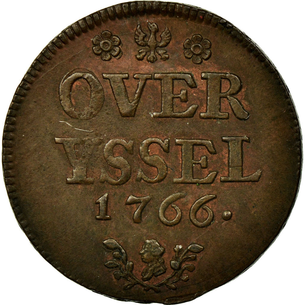 Coin, Netherlands, OVERYSSEL, Duit, 1766, AU(55-58), Copper, KM:102