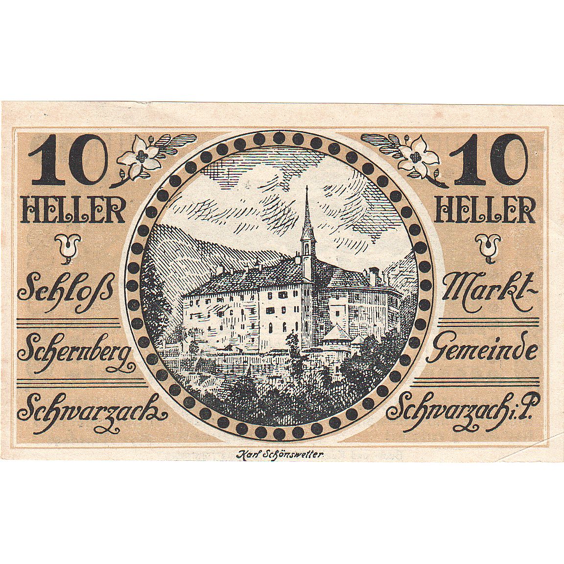 Oostenrijk, Schwarzach, 10 Heller, monastère 1920-12-31, SPL, Mehl:FS 978