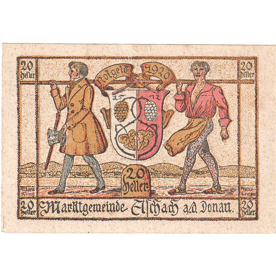 Austria, Aschach, 20 Heller, Blason, 1920, EBC+, Mehl:FS 53IIb01