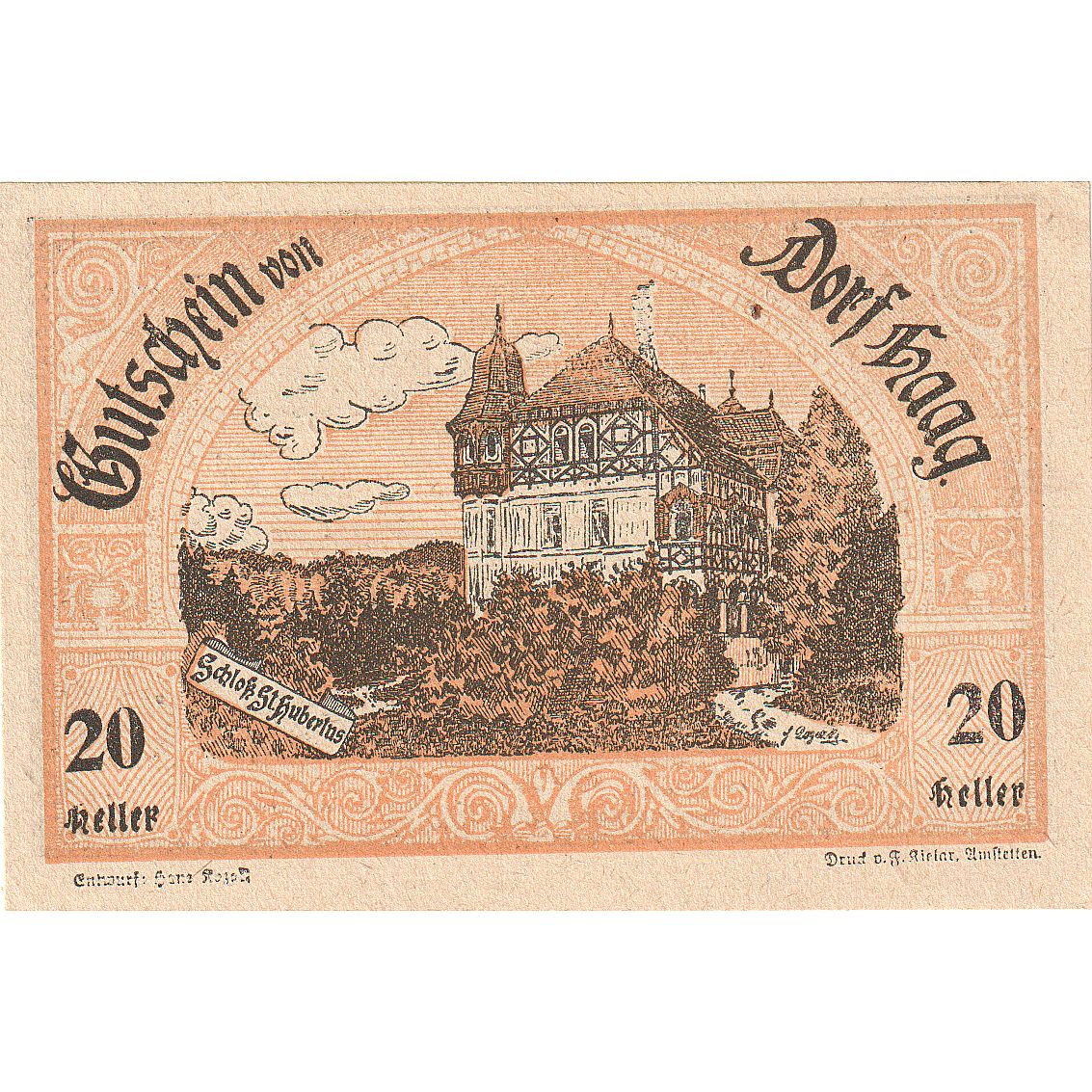 Austria, Dorf Haag, 20 Heller, auberge, 1920, 1920-12-30, SC, Mehl:FS 317a