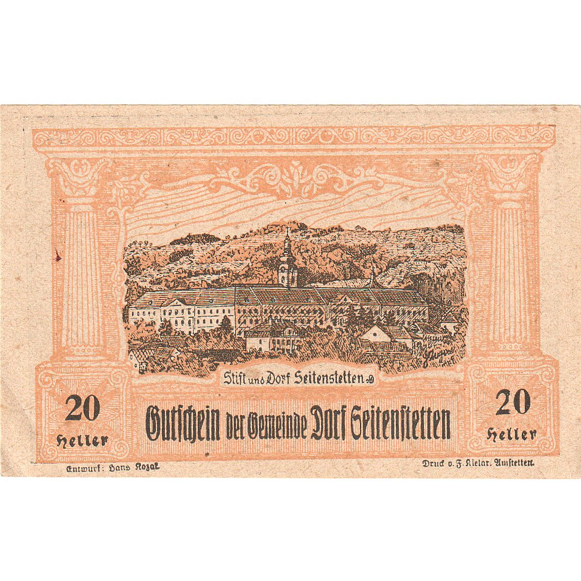 Austria, Seitenstetten, 20 Heller, monastère, 1920-12-31, SC, Mehl:FS 989a