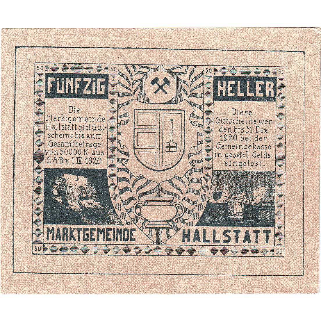 Autriche, Hallstatt, 50 Heller, Blason, 1920, 1920-12-31, SPL, Mehl:FS 345