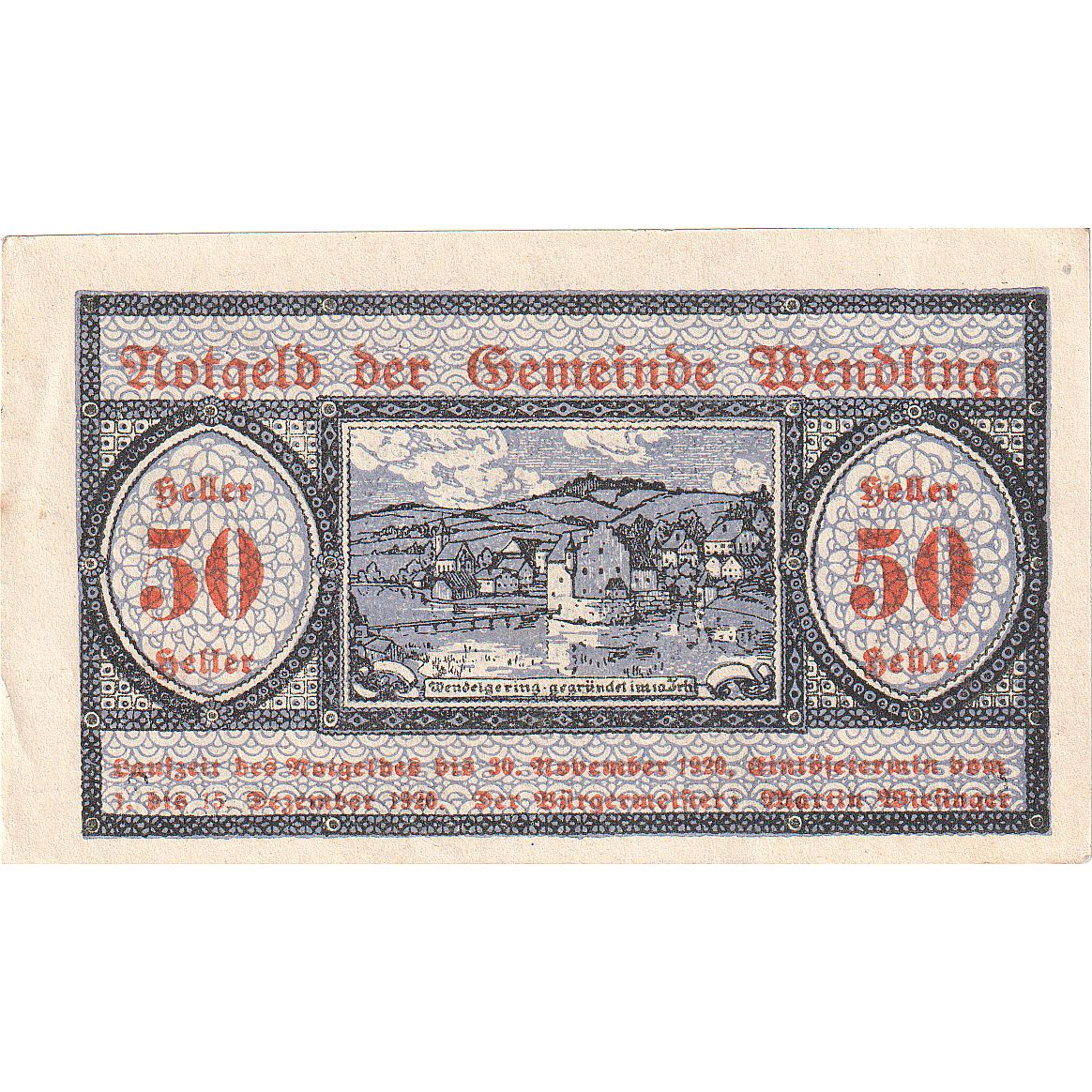 Autriche, Wendling, 50 Heller, village, 1920, 1920-12-15, SPL, Mehl:FS 1170a