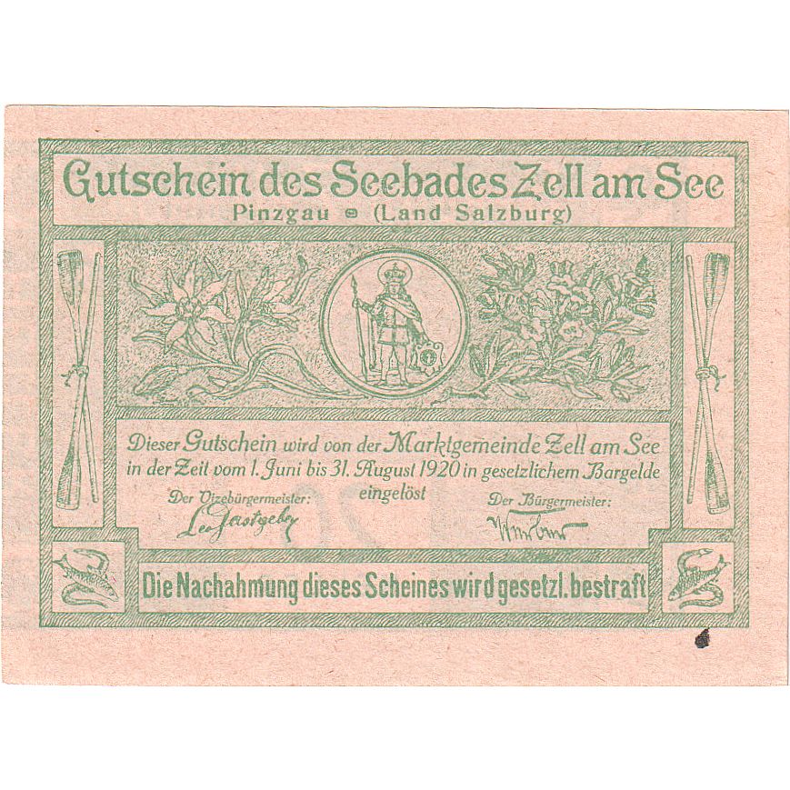 Autriche, Zell am See, 20 Heller, fleuve, 1920, 1920-08-31, SPL, Mehl:FS 1270I