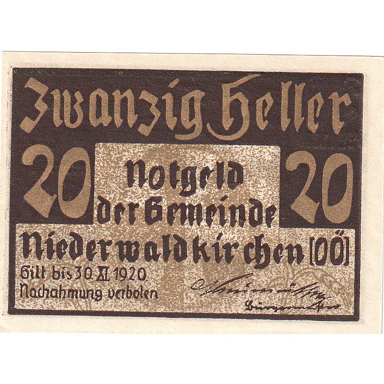 Autriche, Niederwaldkirchen, 20 Heller, château, 1920, SPL, Mehl:FS 673a