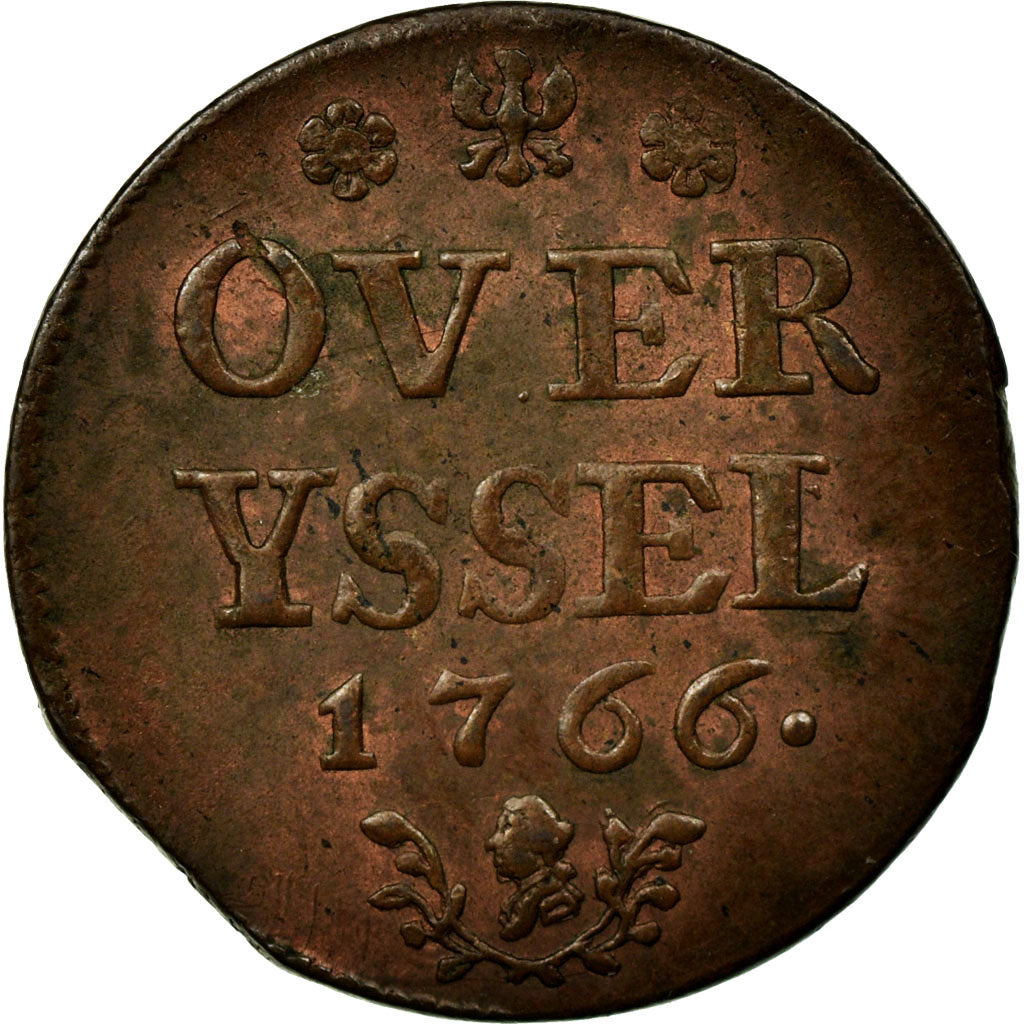Coin, Netherlands, OVERYSSEL, Duit, 1766, AU(50-53), Copper, KM:102