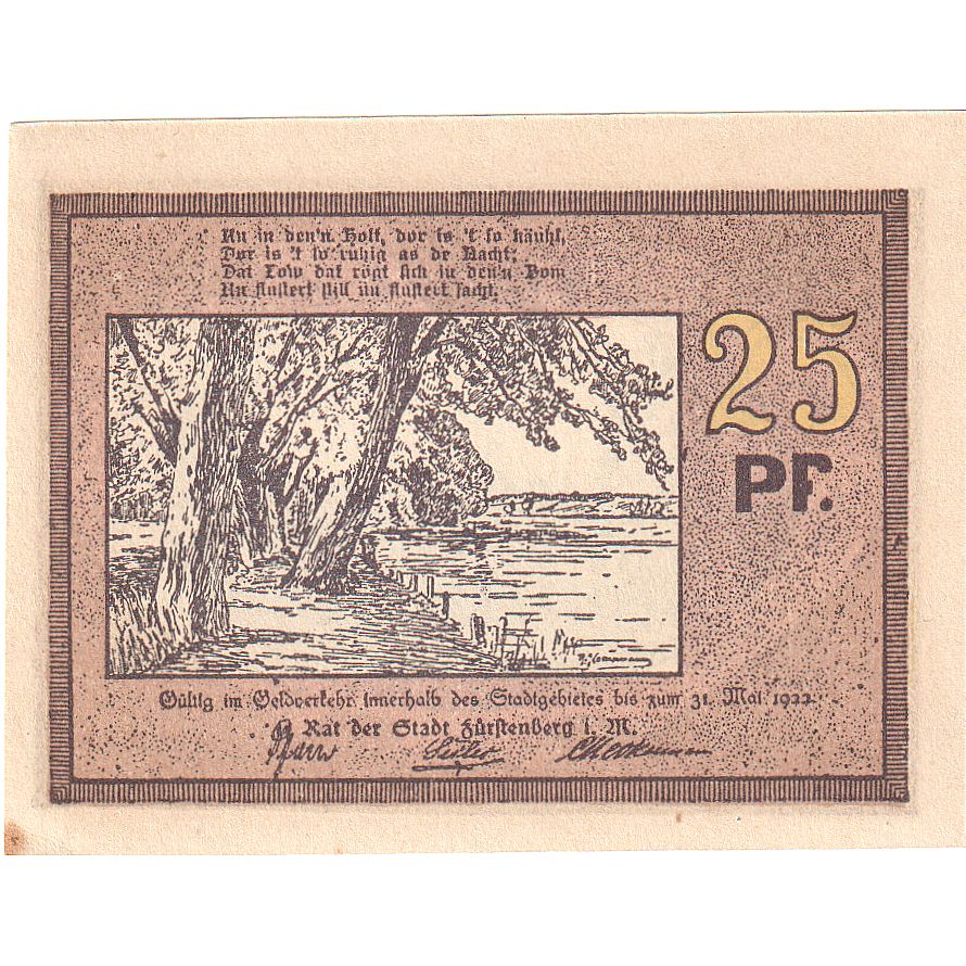 Áustria, Furstenberg in Meckl, 25 Pfennig, 1922-05-31, UNC(63) Mehl:FS 402.15