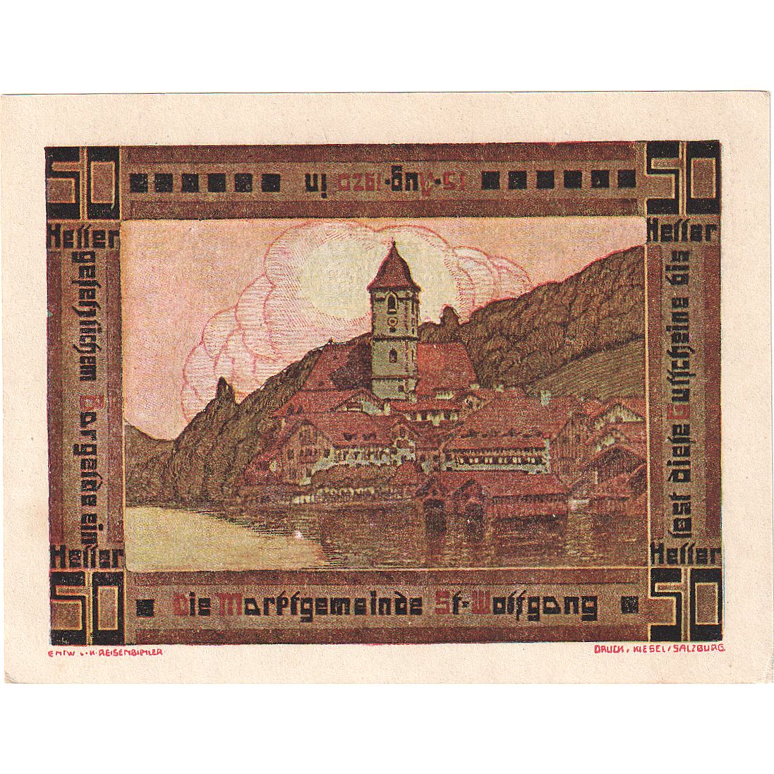 Autriche, St Wolfgang, 50 Heller, Eglise, 1920, 1920-08-15, SPL, Mehl:FS 947a