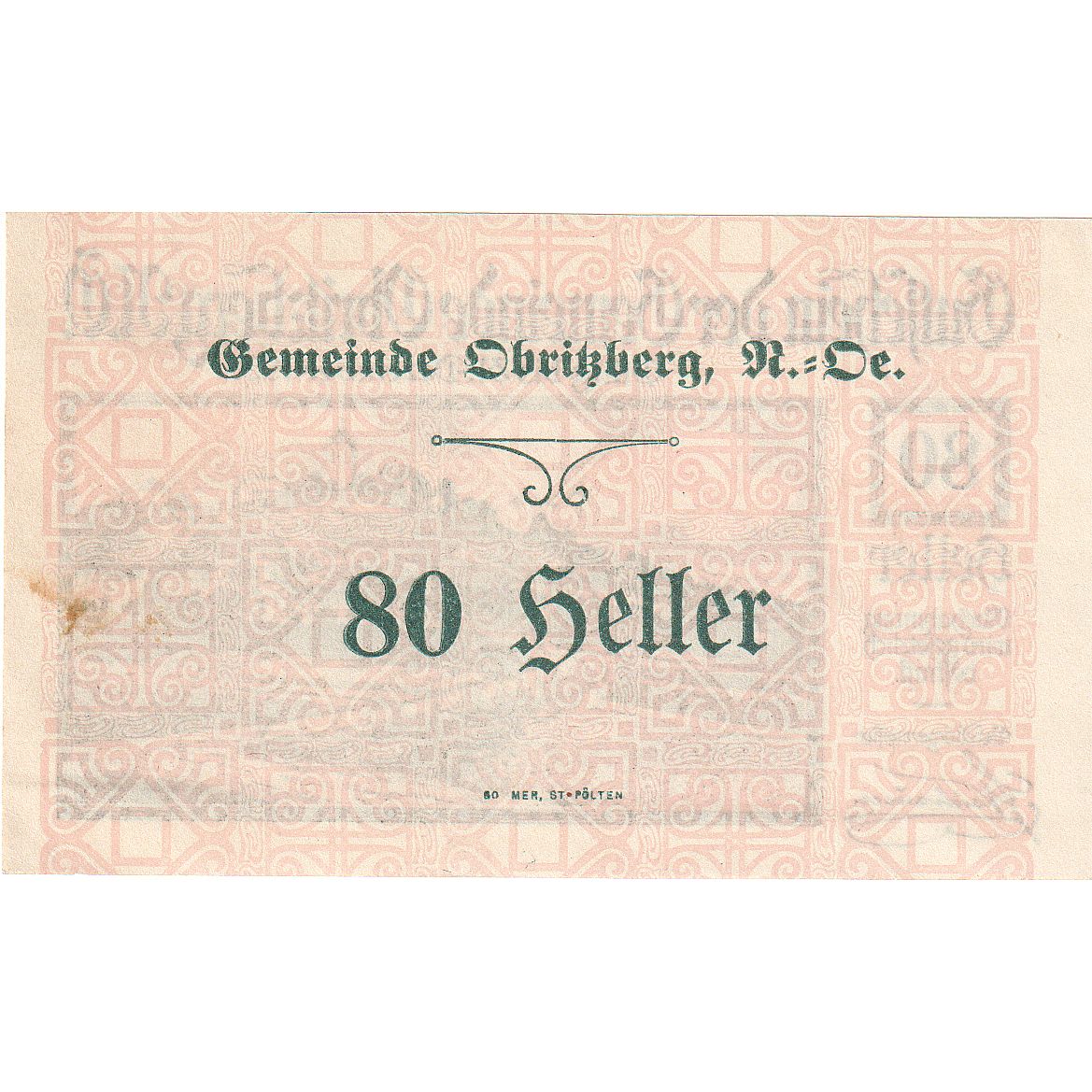 Österreich, Obritzberg, 80 Heller, paysage 1920-12-31, UNZ-, Mehl:FS 701a