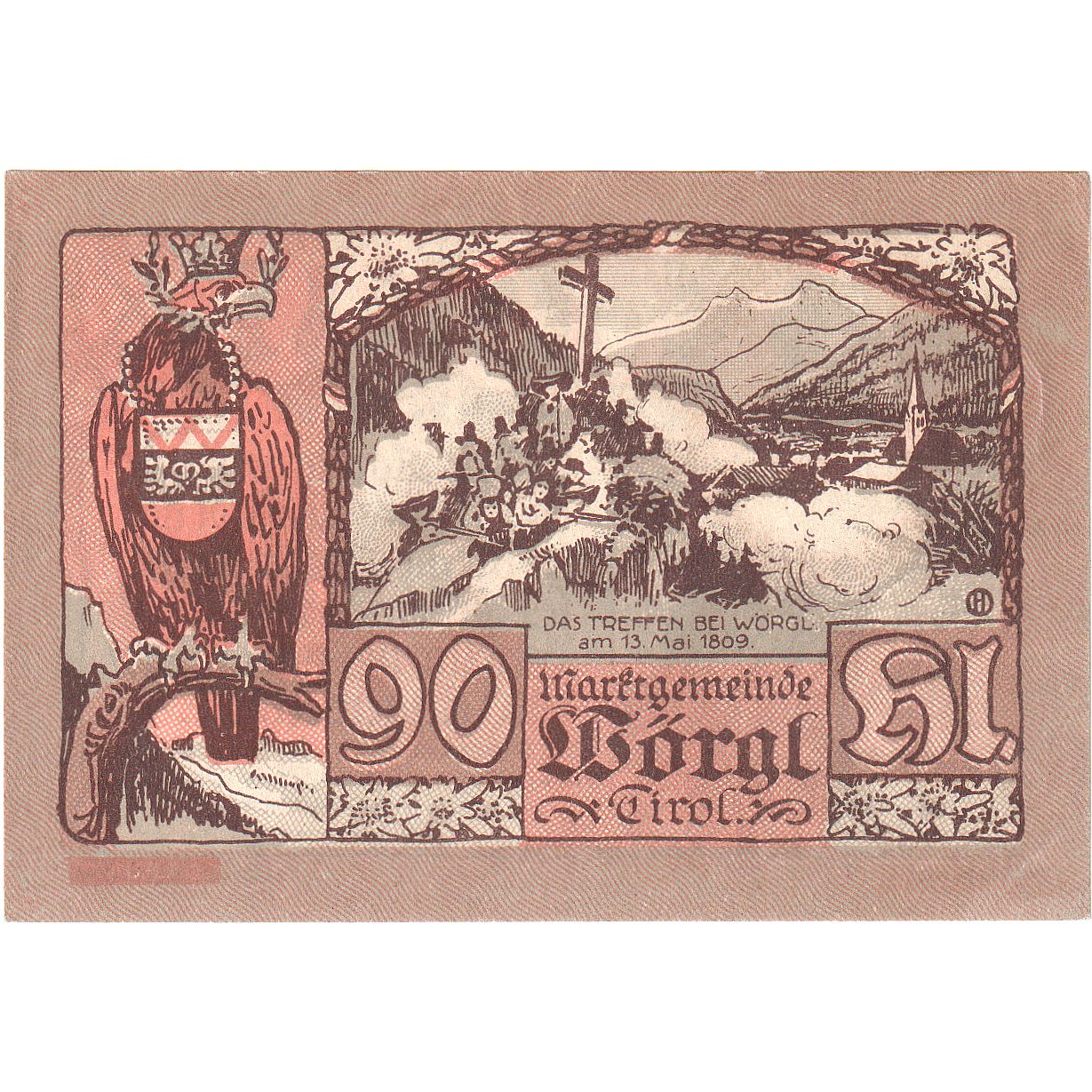 Autriche, Worgl, 90 Heller, arbre, 1920, 1920-12-31, SUP+, Mehl:FS 1252a