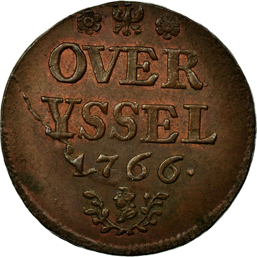 Coin, Netherlands, OVERYSSEL, Duit, 1766, AU(55-58), Copper, KM:102