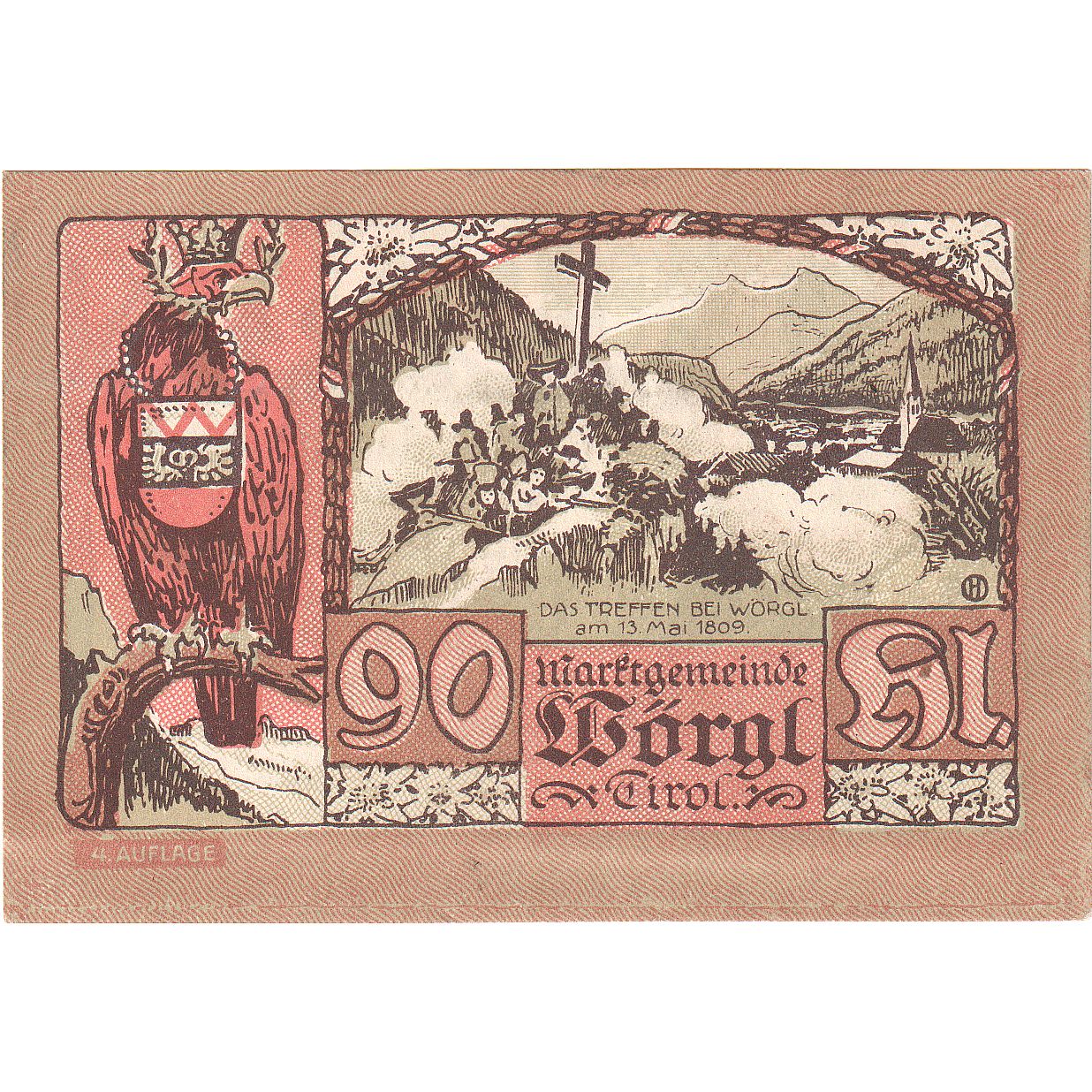 Austria, Worgl, 90 Heller, portrait, 1920, 1920-12-31, UNC(63), Mehl:FS 1252a