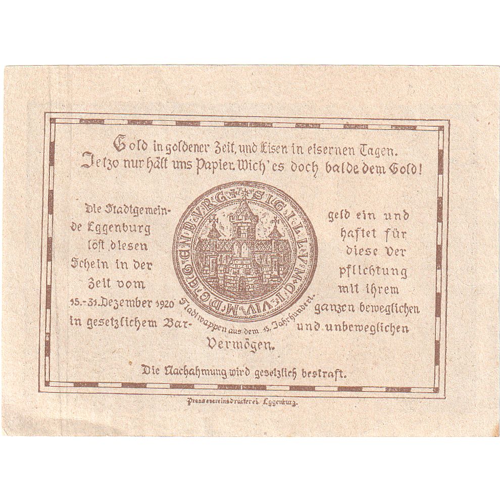 Austria, Eggenburg, 10 Heller, ruine, 1920, 1920-12-31, UNC(63), Mehl:FS 162c